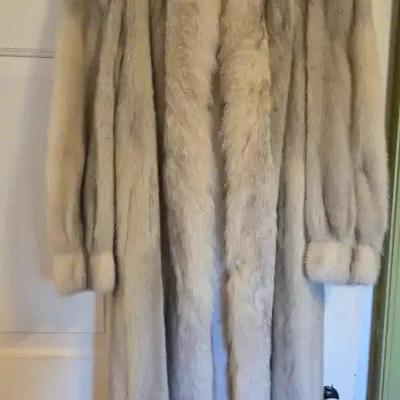 Silver Mink with Silver Fox Trim Full Length Fur Coat