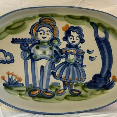 M.A. Hadley Vintage Stoneware Pottey- Lg. Serving Platter With Farmer & Wife Motif 