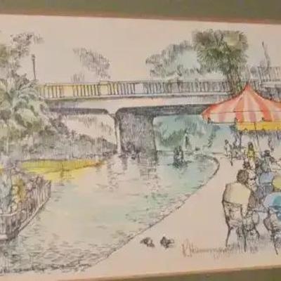 Palacio Del Rio Sidewalk Cafe Handcolored Lithograph By R. Hamman