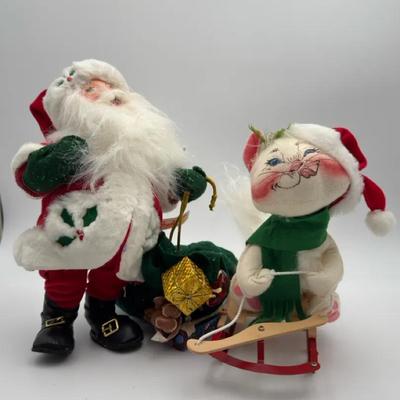 Annalee Collectible Christmas Dolls Christmas Cat and Santa
