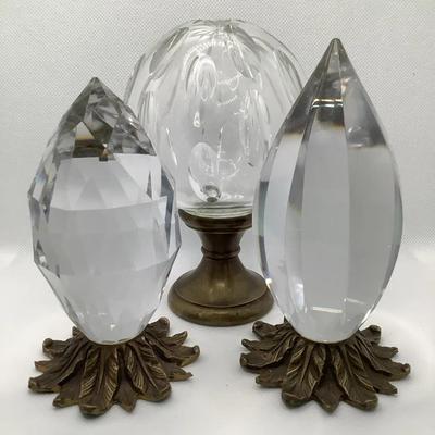 Three Brass And Crystal Staircase Newel Post Finials 
