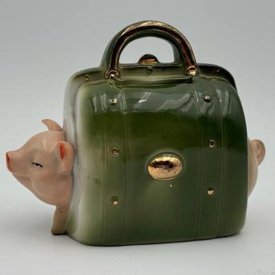 Vintage German Ceramic Pig In A Purse Bank