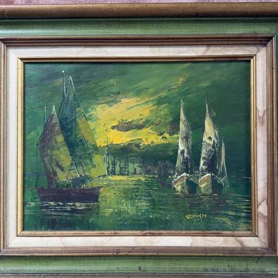 Original Oil Sail Boats Signed By “Rovan” See Photo