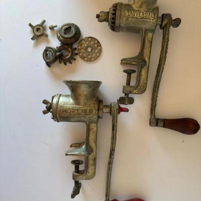 2 Antique Meat Grinders 