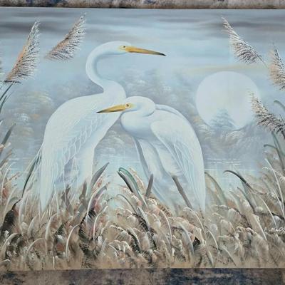 48 x 36 Egrets On Canvas Signed By A. Maley