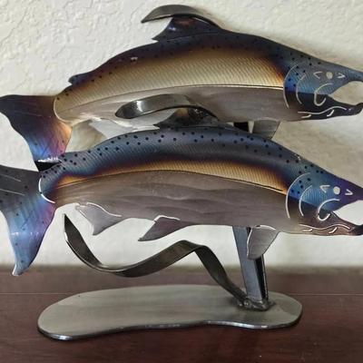 Vintage Hand Made Steel Salmon Tabletop Piece