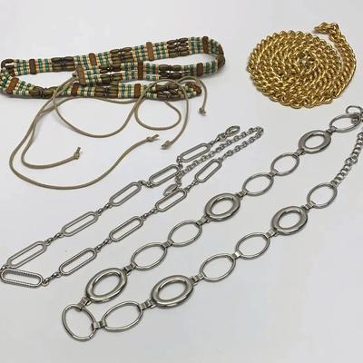 Women’s Fancy Chain and Bead Belts – Silver/Gold Metal and Earthtone Beads Lot of 4 
