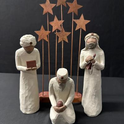 Willow Tree Wise Men Nativity Figurines and Willow Tree Nativity Metal Star Backdrop  