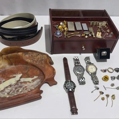 Men's Jewelry Collection, Incolay Stone Tray, Wooden Valet/Jewelry Box AND MORE SEE DESCRIPTION