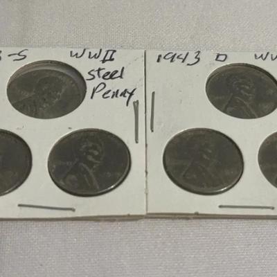 1943 D and S Mints WWII Steel Wheat Pennies Six US 