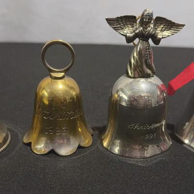 Vintage Annual 1992-1997 Silver Plate Christmas Bell Ornaments  Lot of 4