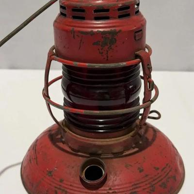 Vintage Embury Traffic Gard No. 40 Kerosene Red Globe Lantern, Warsaw NY Circa 1940s