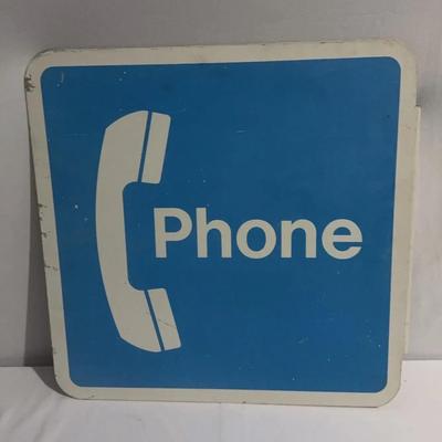Original Vintage Public Telephone Pay Phone Booth 18” Metal Double Sided Flange Mount Sign