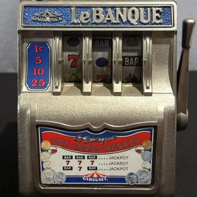 Vintage Toy Slot Machine Bank Carousel LeBanque "One Armed Banker" Working  