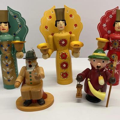 German Incense Smokers and 3 Vintage Light Angels Possible Erzgebirge Christmas Angel Candle Holders