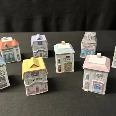 Vintage Collectable Fine Porcelain 1989 Lenox Spice Village House Jars - Unused Lot of 8