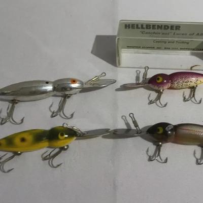 Vintage 1960-70 Whopper Stopper Hellbender (big-Lip" Design) Fishing Lures Four