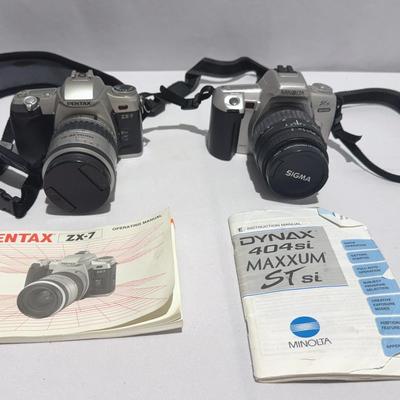SLR Pentax ZX-7 and Minolta Maxxum STsi Film Cameras a PAIR of two cameras