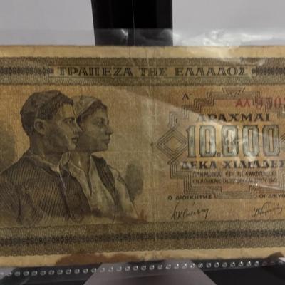 10,000 Drachma Banknote Issued Bank of Greece 1942 during the Axis occupation of Greece WW2 +SB