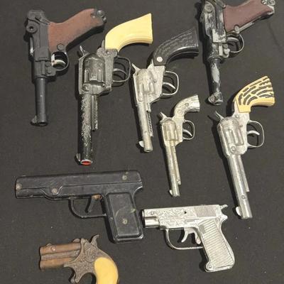 Vintage Diecast Western Six Shoots, Lugers, Derringer Cap and Other Toy Guns  Lot of 9