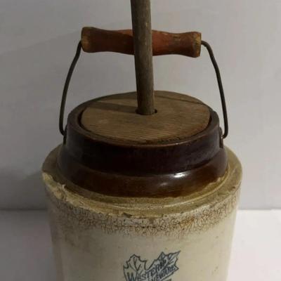 Rare Large Western Stoneware Company Crock Primitive Butter Churn