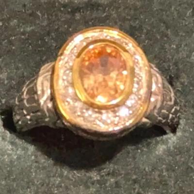 Vintage Sterling Silver Cocktail Ring Featuring Citrine Amber Birthstone SEE DESCRIPTION