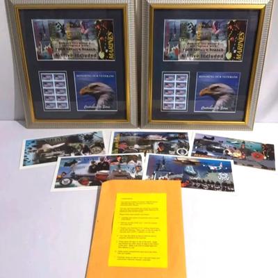 5 Limited Edition Postal Military Branches Tribute Prints and 2 Framed Shadow Box SEE DESCRIPTION