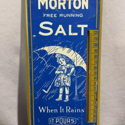 Vintage Metal Advertising Original Morton Salt Thermometer - "When It Rains It Pours"