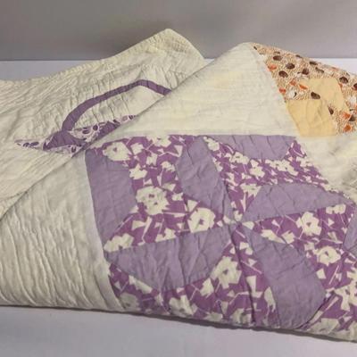 Vintage Handmade Quilt of Various Patchwork Blocks (Crown of Thorns and Millwheel) on White 