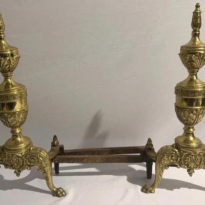 Victorian Havey Ornate Brass Fireplace Andirons Beautiful Pair 