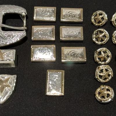 Components of a Silver Texas Ranger-Style Belt Buckle Set-See Description for more details.