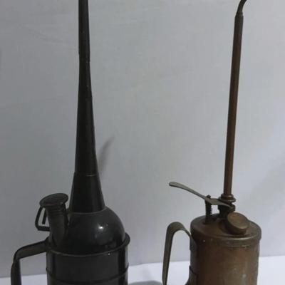 Vintage Long Spouts Oilier Oil Cans for Railroad and Machinery Johnson and Golden Rod Two Rare 