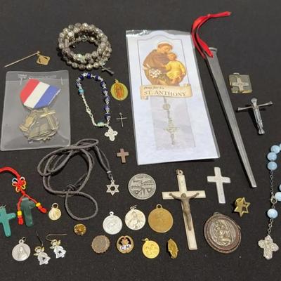Vintage Religious Jewelry Necklaces, Bracelets, Pendants, Earrings, Pins, Crosses and Crucifix Nail