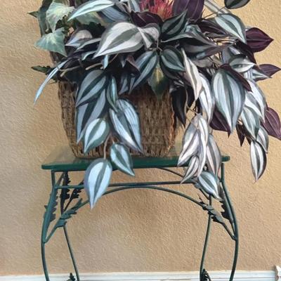 BN113 Glass Side Table With Artificial Plant 