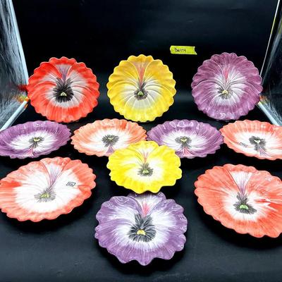 BN174 Fitz & Floyd April Flowers Pansy Plates 6.5” - 8”