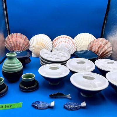 BN388 Japanese Porcelain Dishware, Sake Pot, & Rice Bowls