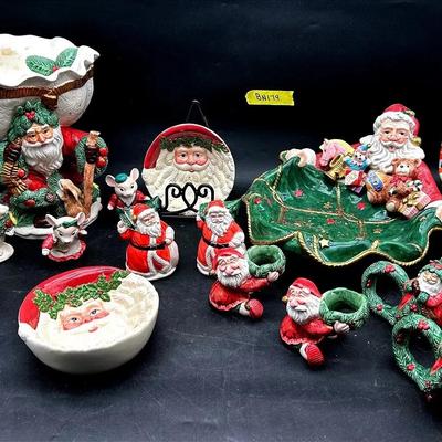 BN179 1991 Fitz and Floyd Woodland Santa Bowls & More