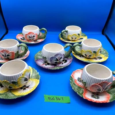 BN367 Fitz and Floyd Pansy Parade Flower Coffee Cup/Dish Set