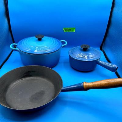 BN376 Blue Le Creuset Saucepan, Dutch Oven & Fry Pan