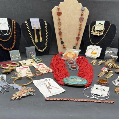 BN011 Fashion Sterling Silver And 10k Earrings, And Napier Necklace 