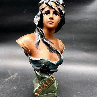BN146 20th Century Atala" Antique Bust, Art Nouveau Chalkware 
