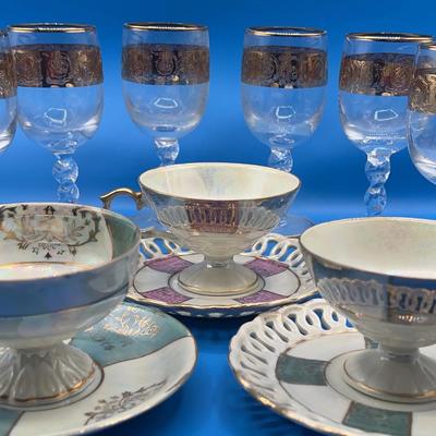 BN212 Etched Gold Rimmed Delicate Wine And Tea Set