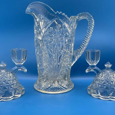 BN243 Stunning Glass Pitcher And Candle Holders