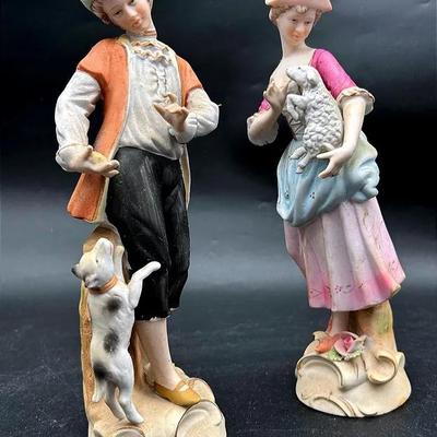 BN171 2 - 10” bisque porcelain figurines 