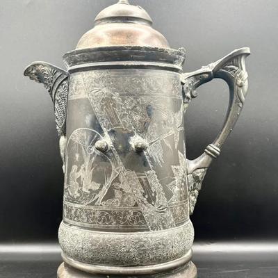 BN493 Antique Aurora Triple Silver Plated Ewer Pitcher Coffee Tea