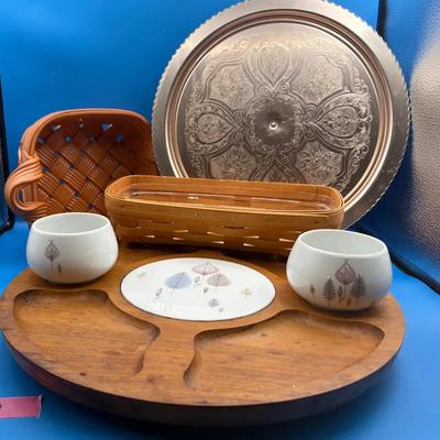 BN470 Lazy Susan (2), Longaberger Cracker Basket & Ceramic Breadbasket