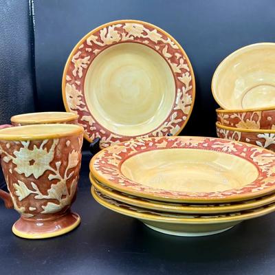 BN444 Fitz & Floyd Fall Leaves Dishware Yellow and Brown