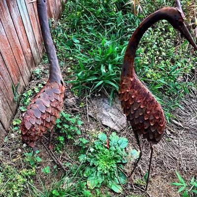 BN908 2 - 42” Rustic Metal Whooping Cranes 