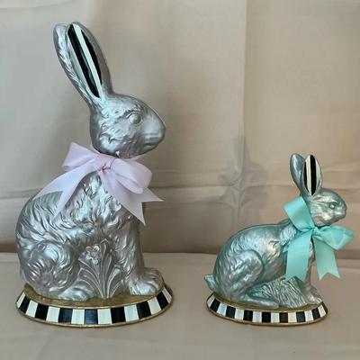 MacKenzie-Childs Large And Small Calico Foil Bunnies 