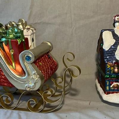 Blown Glass Santa Workshop & Resin Sleigh